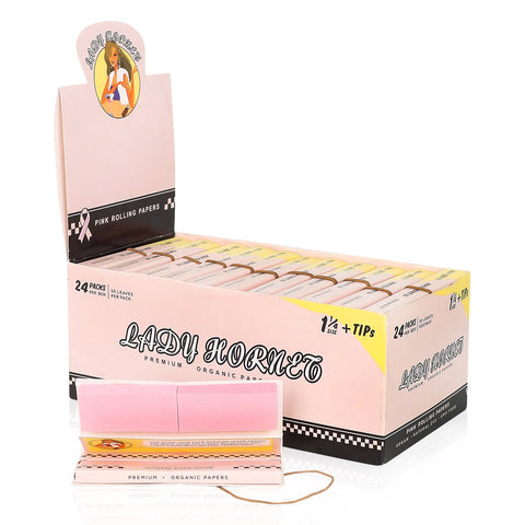 Lady Hornet Pink Rolling Papers | 50 Paper Single Pack with 1/4 Rip Tips