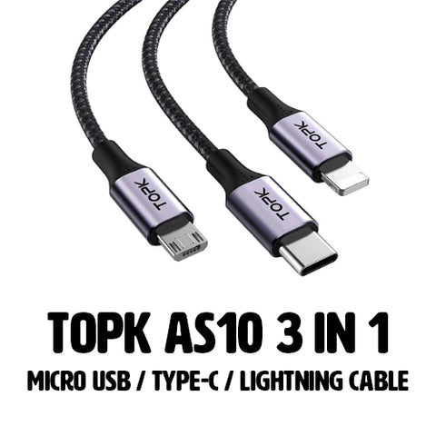 TOPK AS10 3 in 1 Micro USB Type-C Lightning Cable